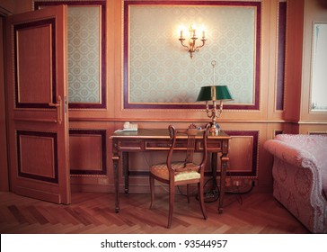 Antique desk in a luxury hotel room