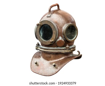 Antique diving equipment helmet isolated on white