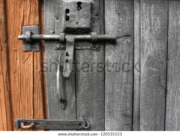 Antique Door Hardware On Garden Shed Stock Photo Edit Now