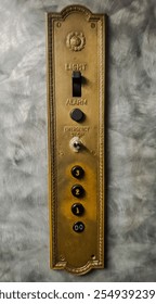 Antique elevator floor panel inside old business building