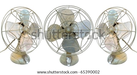 Antique fans isolated on white.