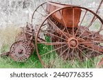 Antique farm equipment in Oklahoma pasture