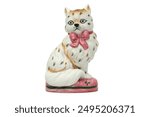 Antique figurine of a cat on a white isolated background. Vintage porcelain 