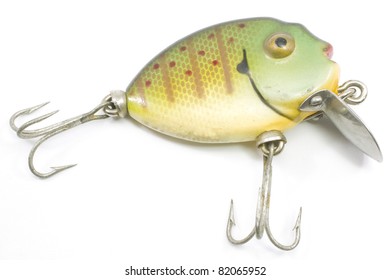 An Antique Fishing Lure In The Shape And Color Pattern Of A Pumkinseed.