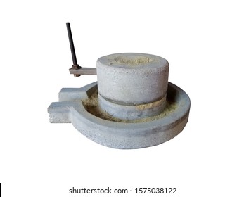 Antique Flour Milling Machine By Grinding Mortar Made From Cement Or Stone.The Ancient Stone Mill In Thailand Is A Type Of Stone Grinding Machine Used For Grinding Thai Desserts. Isolated On White.