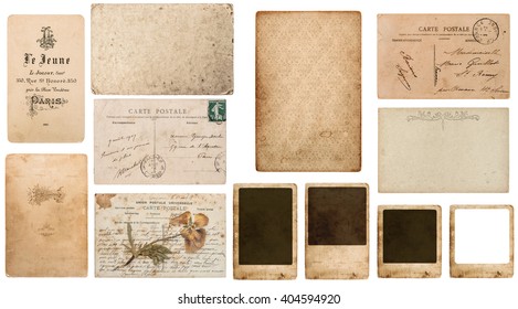Antique french paper carte de visite, postcard carte postale, paper photo frame cardboard. Paper background. Paper texture. Old paper. Vintage postcard. paper isolated
