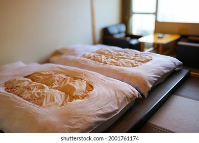 Antique Futon Bed With Furniture In A Hotel Room By Lake Toya, Japan.