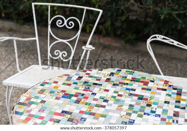 Antique Garden Furniture Mosaic Table Chair Stock Photo Edit Now