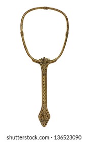 Antique Gilded Hand Mirror, Isolated On White.