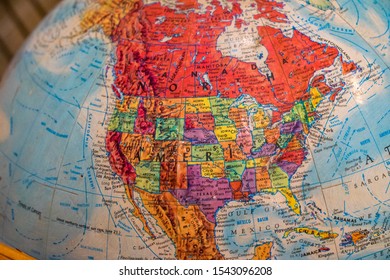 Antique Globe Focused On North America And The United States Of America USA