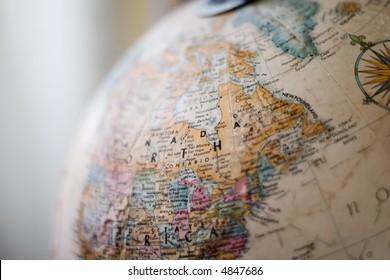 Antique globe, selective focus over Ontario, Chicago, American midwest