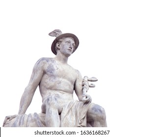 Antique god of commerce, merchants and travelers Hermes (Mercury). Ancient statue isolated on white background. 