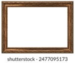 Antique Gold Brown Classic Old Vintage Wooden Rectangle mockup canvas frame isolated on white. Blank and diverse subject molding baguette. Design element. use for paint, mirror or photo