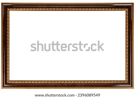 Antique Gold Brown Classic Old Vintage Wooden Rectangle mockup canvas frame isolated on white background. Blank and diverse subject molding baguette. Design element. use for paint, mirror or photo