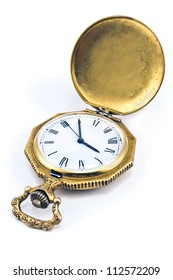 Antique Gold Pocket Watch Isolated On White