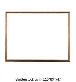 An Antique Gold Thin Wooden Frame Isolated On A White Background.