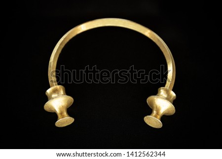 Antique golden bracelet called torc. Rigid neck ring or bracelet from Celts. Circa 2nd to 5th century. Galicia, Spain