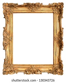 antique golden frame isolated white background