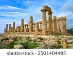 Antique Greek temple of Juno in the valley of the Temples at Agrigento on Sicily, Italy