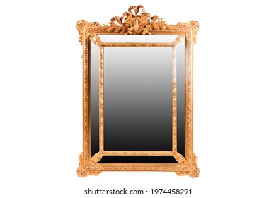 An Antique Guilt Frame Mirror With A Gradient Replacement, Isolated On A White Background