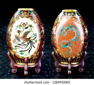 Antique Japanese Cloisonne Vase Made In The Meiji Period Around 1890 Showing Front And Back .