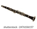 Antique Jazz Clarinet floating on white background. 