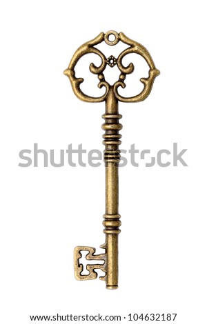 Antique key isolated on white background