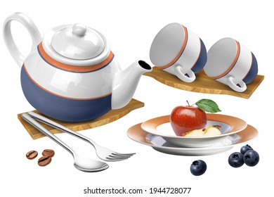 Antique kitchen set with apple and coffee kitchen set - Shutterstock ID 1944728077