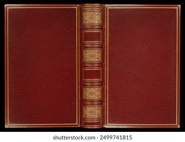 Antique leather book cover isolated on black and ready for graphic design especially for classic literature