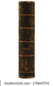 Antique Leather Book With Spine Facing Out.