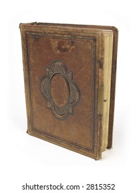 Antique Leather-bound Book Style Photo Album Standing Upright.