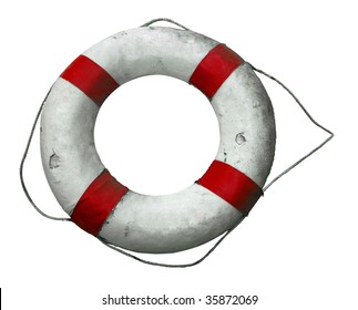Antique Life Buoy Isolated With Clipping Path