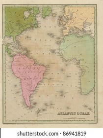 Antique Map Of The Atlantic Ocean  From The Out Of Print 1841 Goodrich Atlas