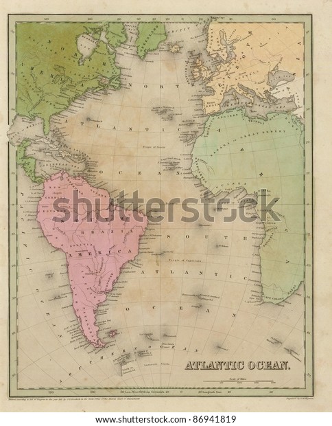 Antique map of the Atlantic Ocean  from the out of\
print 1841 Goodrich\
atlas