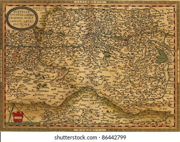 Antique Map Of Austria,  By Abraham Ortelius, Circa 1570