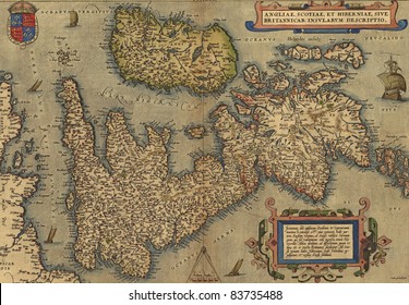 Antique Map Of Britain,  By Abraham Ortelius, Circa 1570