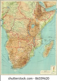 Antique Map Of Central & Souther.  Africa.From Atlas By Bartholomew And Son, 1922.