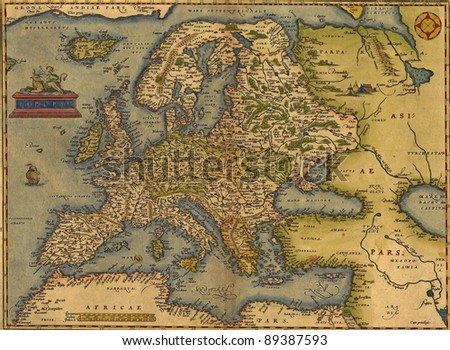 Antique Map of Europe,  by Abraham Ortelius, circa 1570