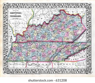 Road Map Of Kentucky And Tennessee Together Antique Map Kentucky Tennessee 1870 Stock Photo 631208 | Shutterstock