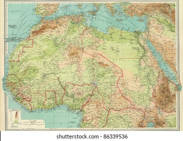 Antique Map Of Northern Africa.From Atlas By Bartholomew And Son, 1922.