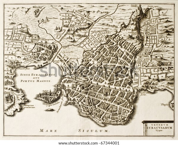 Antique Map Syracuse Sicily Original Created Stock Photo (Edit Now ...