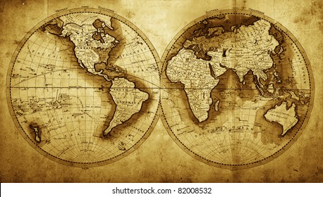 Antique map of the world (circa 1711 year)
