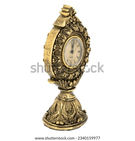 Antique Marble Bronze golden Retro Mantel Vintage Table clock isolated with Decorative figurine sculpture. Empire Style Decorative Time Pieces Statue for Living Room and Bedrooms.