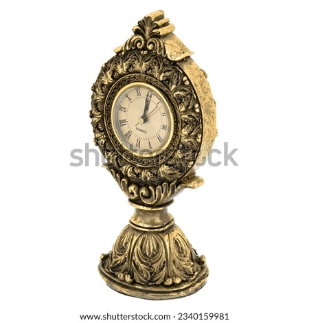 Antique Marble Bronze golden Retro Mantel Vintage Table clock isolated with Decorative figurine sculpture. Empire Style Decorative Time Pieces Statue for Living Room and Bedrooms.