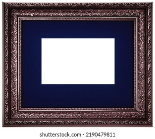 Antique Marsala Red Bordeaux Burgundy Classic Old Vintage Wooden Mockup Canvas Frame Isolated On White. Blank Diverse Subject Moulding Baguette. Design Element. Use For Paintings, Mirrors Or Photo.