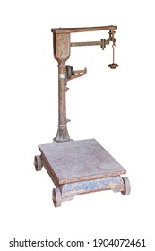 Antique Mechanical Or Balance Beam Scale Isolated On White With Clipping Path