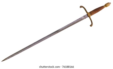 Antique medieval longsword as used by knights, isolated on background