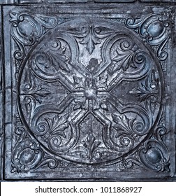 Antique Metal Ceiling Tile With Ornate Design