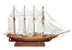 Antique Model Sailing Ship Isolated With Clipping Path