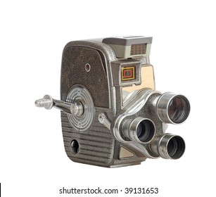 An Antique Movie Camera Isolated On White